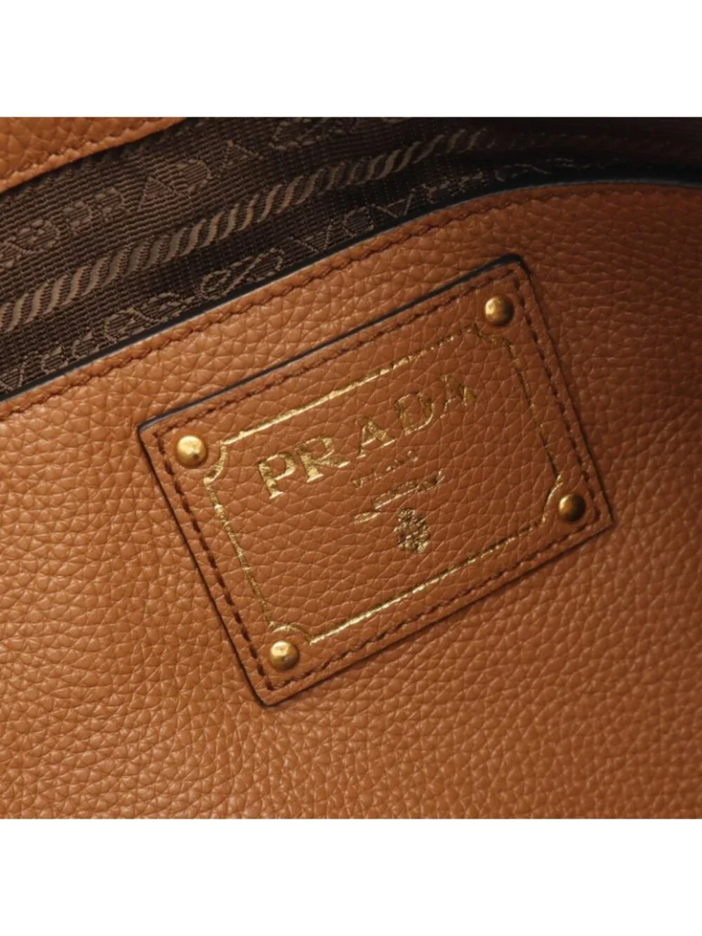 Prada Tote Bag Vitello Phenix Brown Leather Metal Logo 2-Way